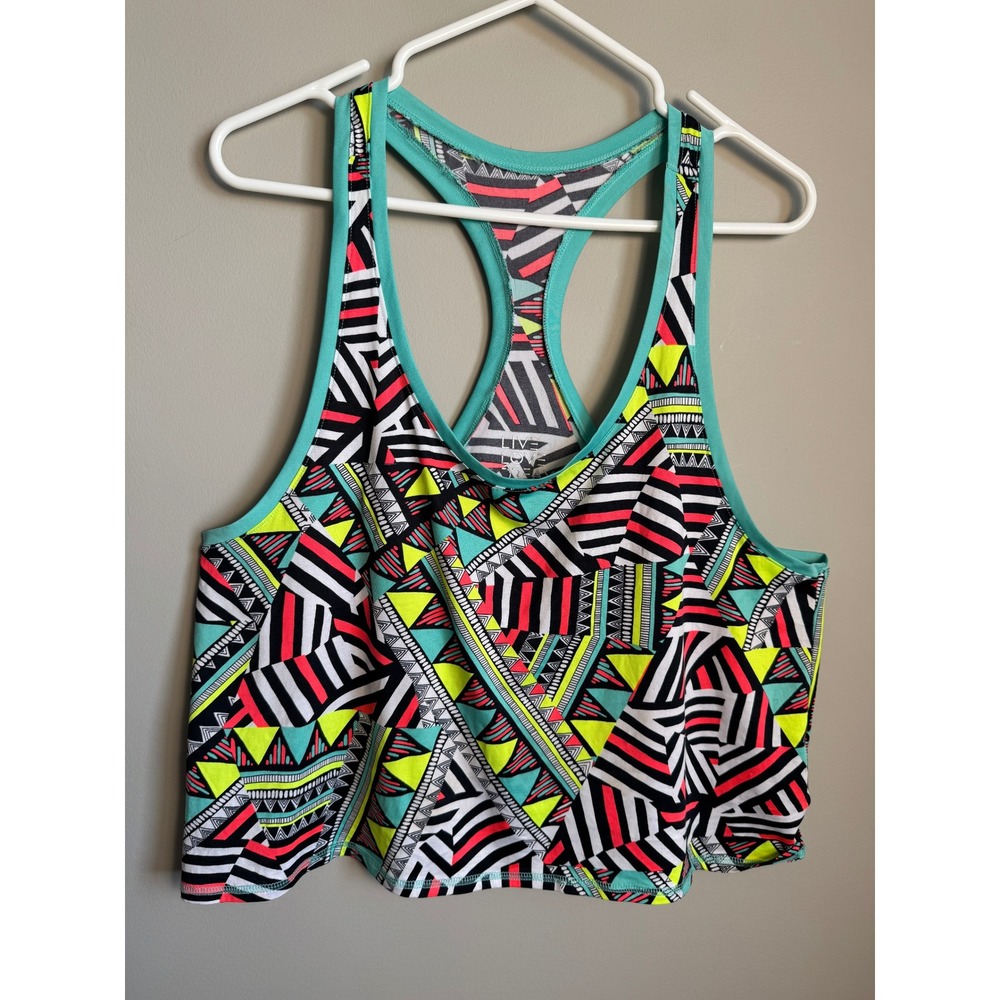 Live Love Dream Geometric Tribal Print Racerback Activewear Tank Top XL Neon